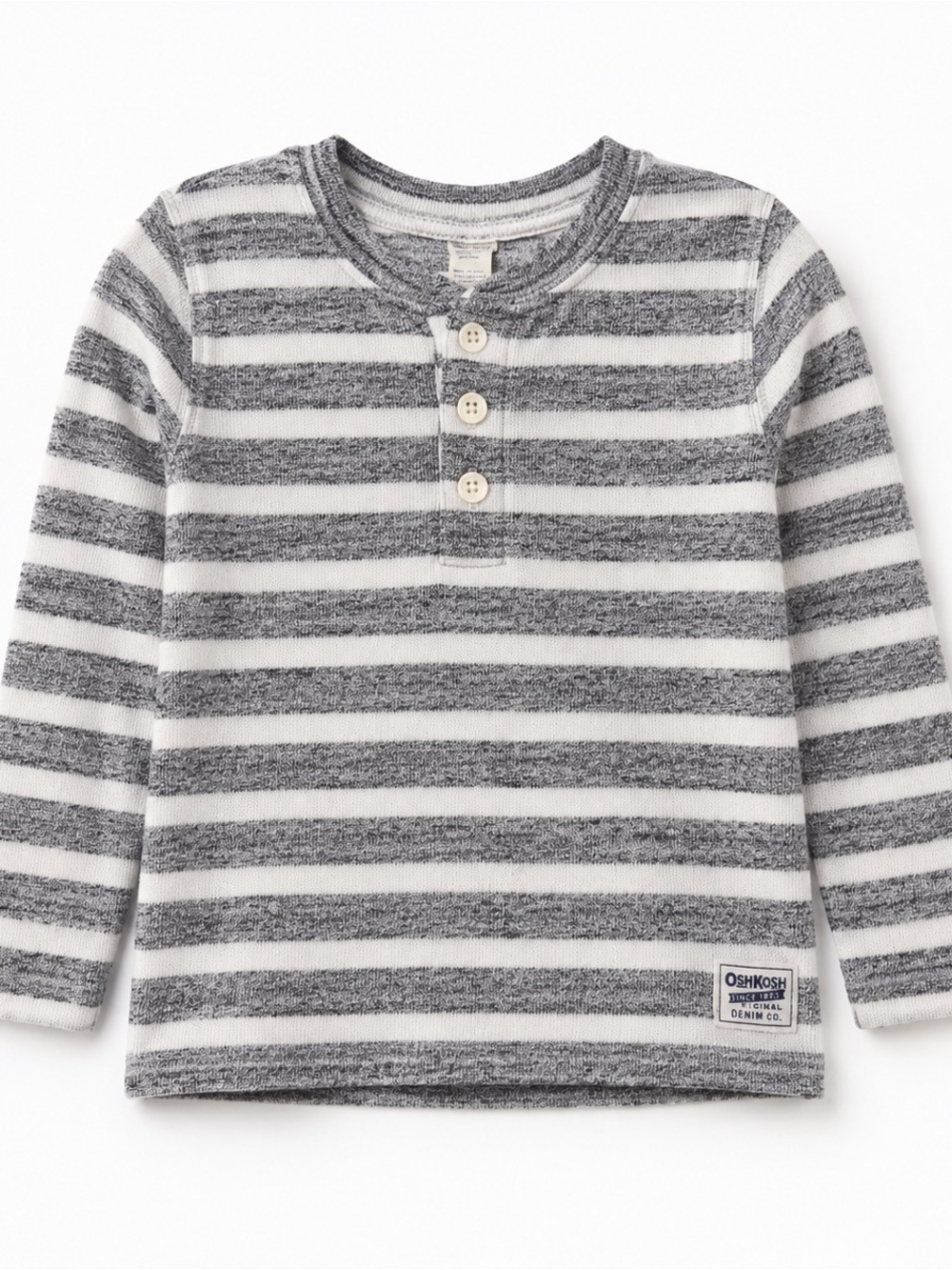 OshKosh B’gosh Boys 24M Gray White Striped Henley Long Sleeve Shirt
